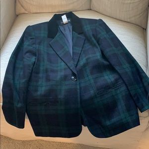 Adorable Green & Blue Plaid Shoulder Pad Blazer